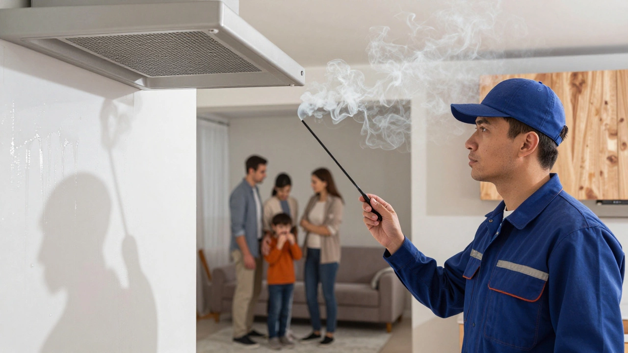 Home inspector testing airflow from a faulty extractor fan.