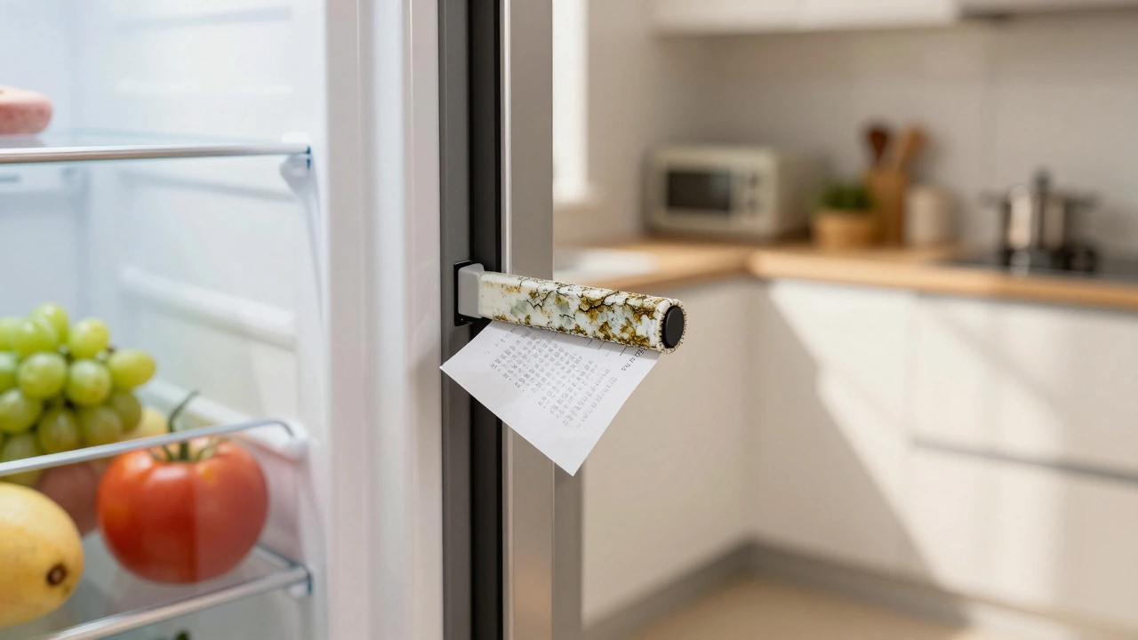 Refrigerator door seal failing as a piece of paper slides out easily.