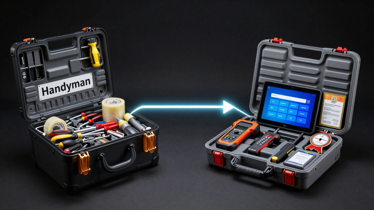 Side-by-side comparison of unprofessional vs. certified appliance repair tools.