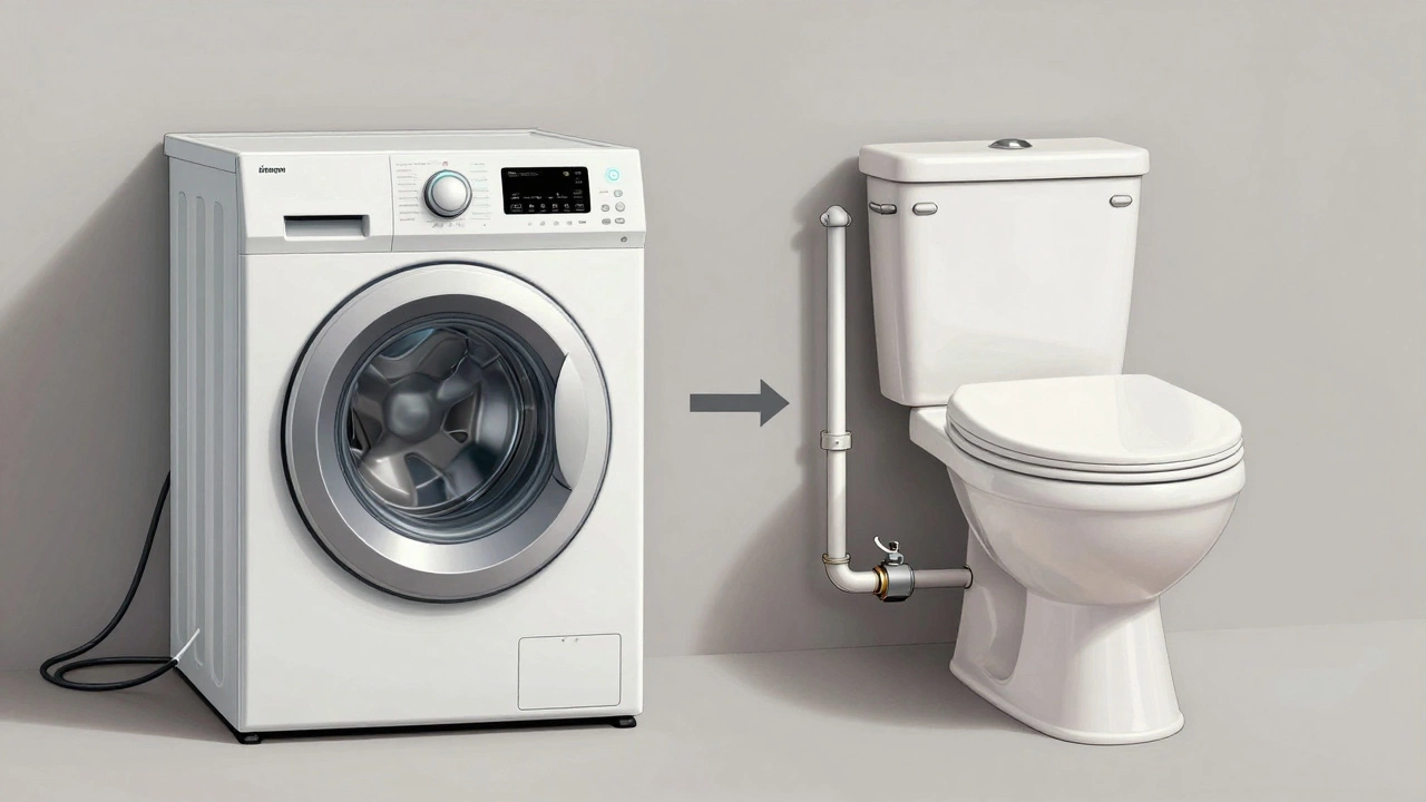 Side-by-side comparison of a washing machine using electricity and a toilet using water pressure and gravity.