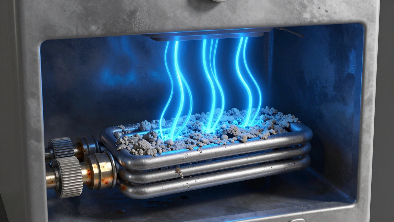 Cutaway view of sediment buildup around a heater element