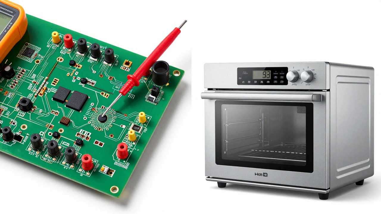 Comparison of a tested circuit board and a new energy-efficient oven
