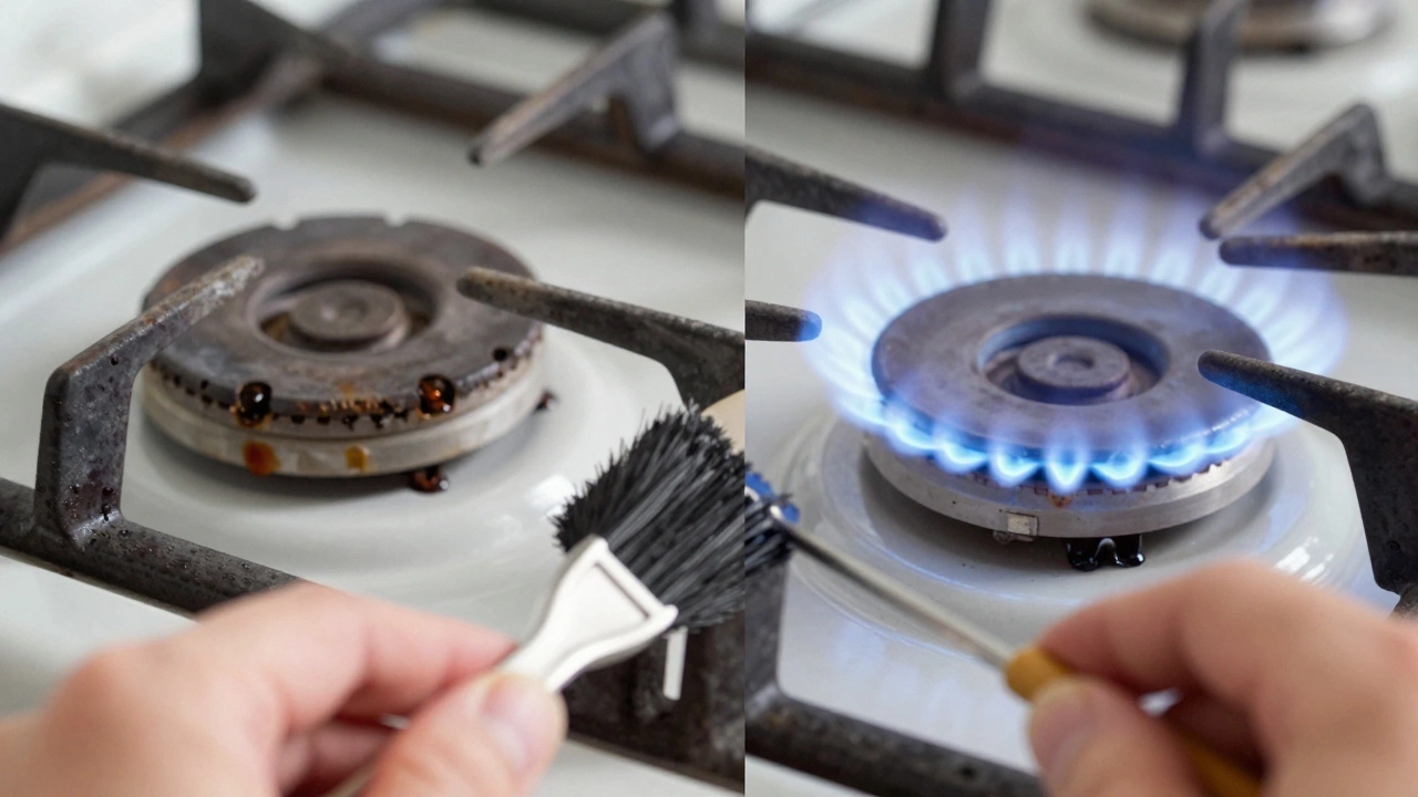 Cleaning a gas oven burner to fix uneven heating