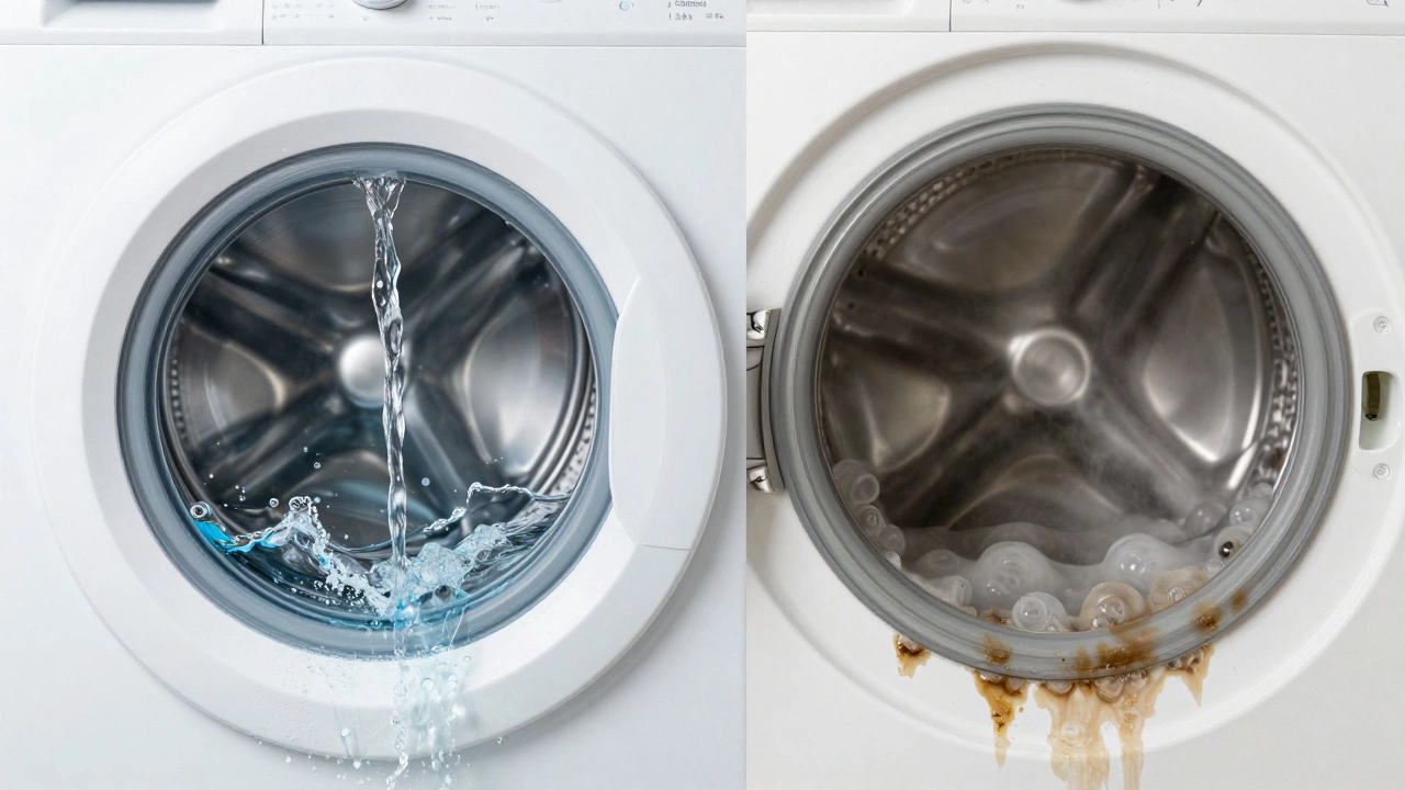 Comparison of clean vs limescale-clogged washing machine parts