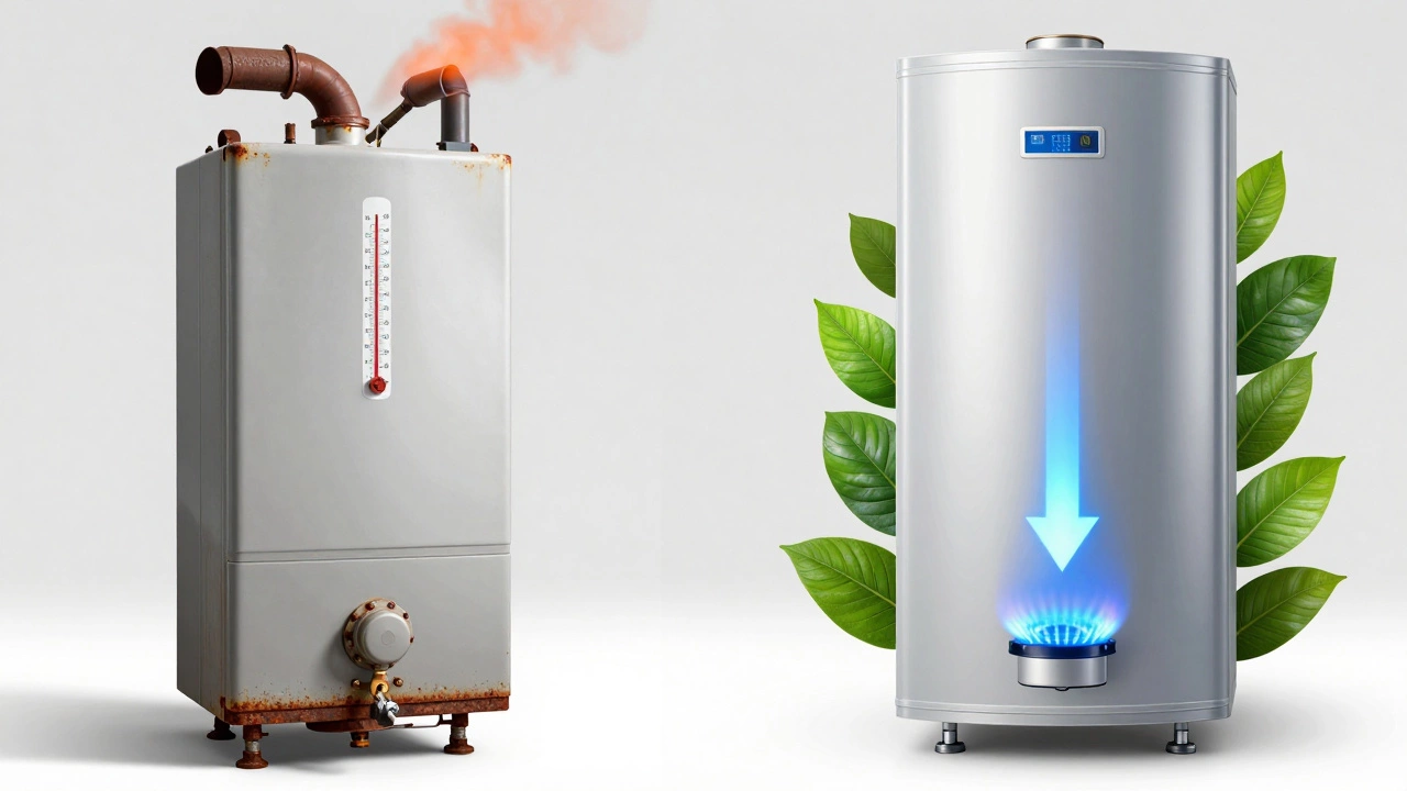 Comparison of old inefficient boiler vs new eco-friendly model