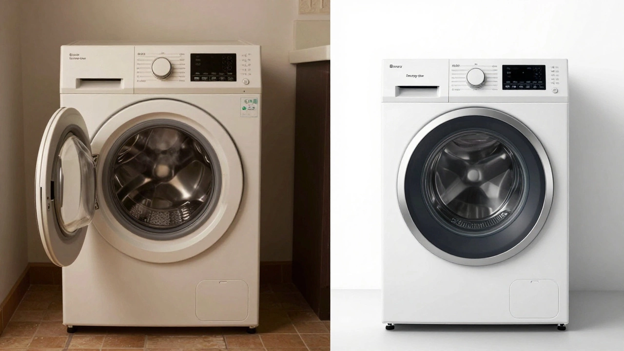 Comparison of old inefficient washer versus new energy-efficient model