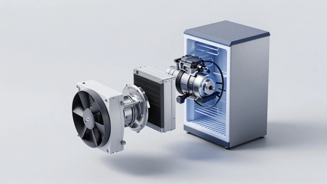 3D render of exploded freezer internal components