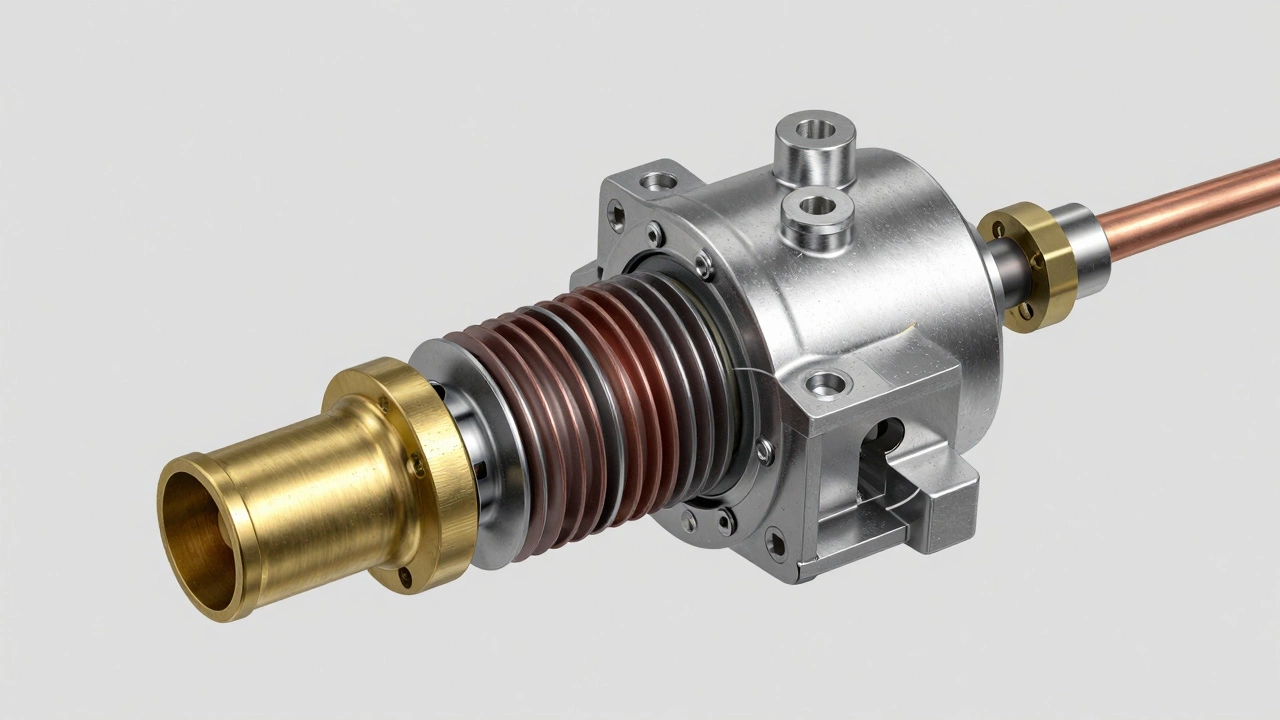 Close-up of a stuck heat pump reversing valve mechanism