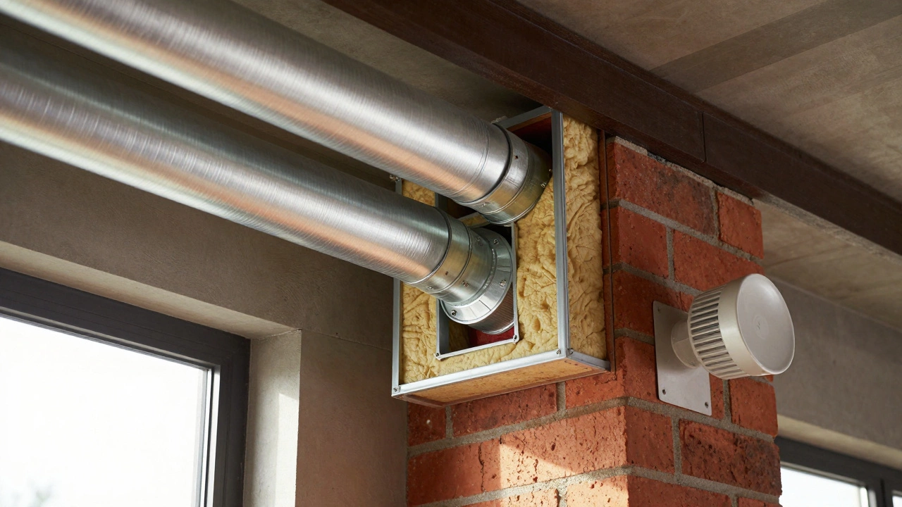 Cross-section of wall showing rigid ducting and vent