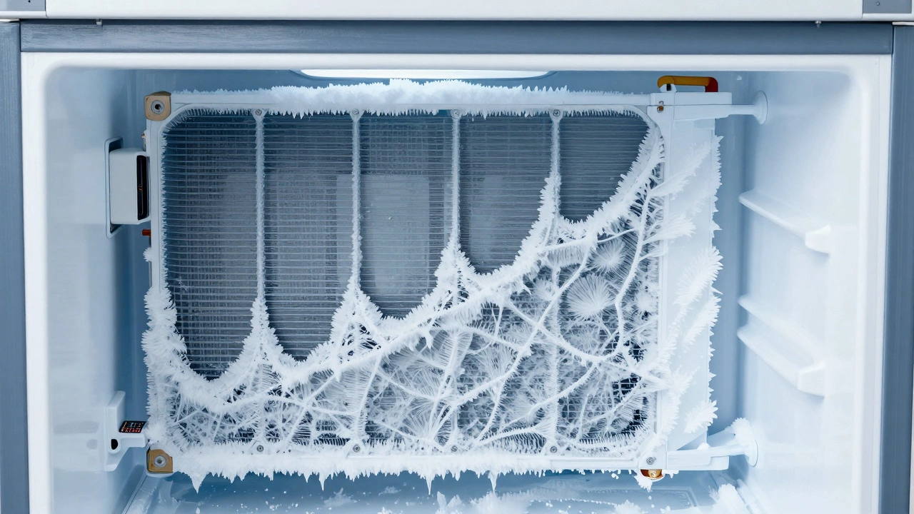 Freezer evaporator coils blocked by thick ice buildup