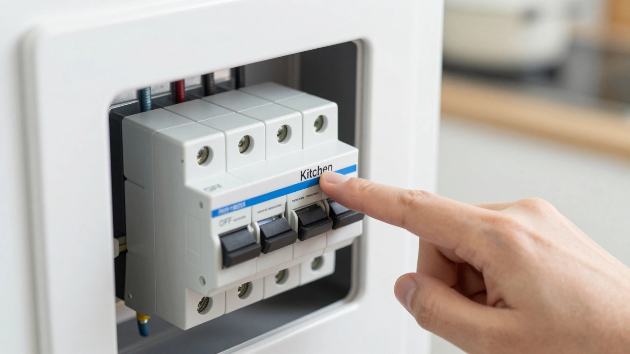 Hand flipping kitchen circuit breaker switch to off position