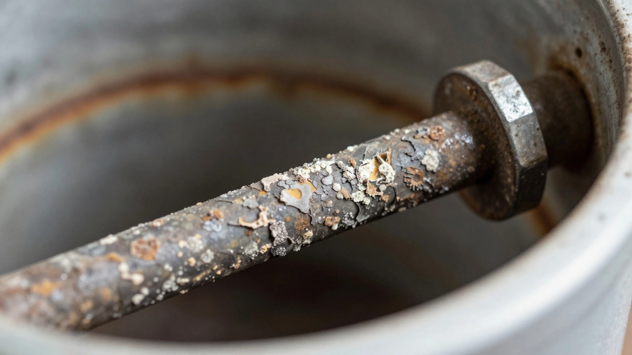Corroded anode rod removed from a water heater tank