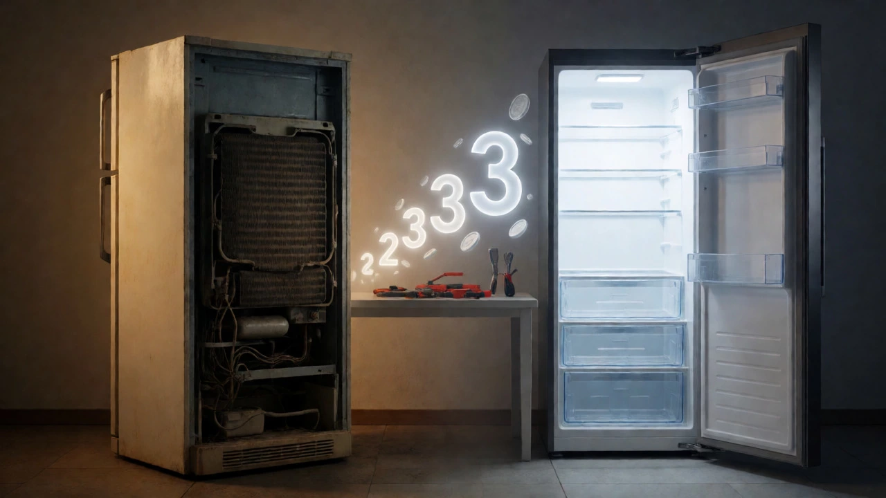 Comparison of an old worn fridge versus a new efficient model