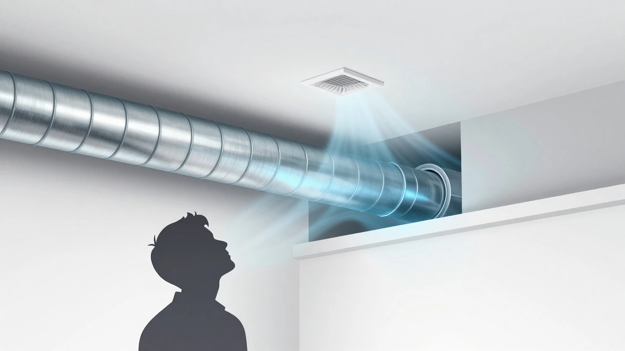 Cross-section illustration showing efficient air flow through a rigid wall duct