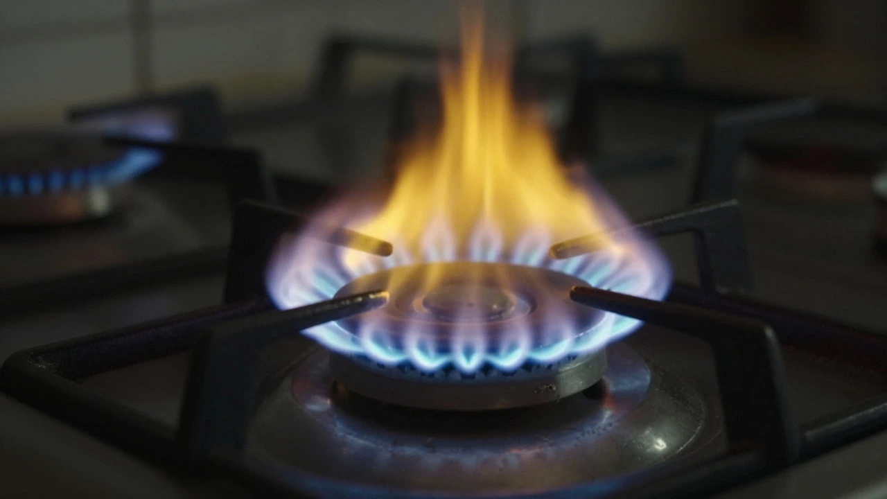 Gas cooktop burner with dangerous yellow and orange flames