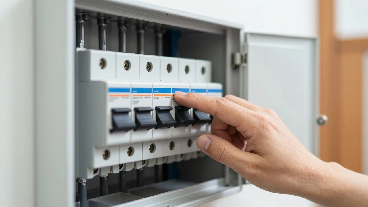 Hand resetting tripped circuit breaker for electric water heater