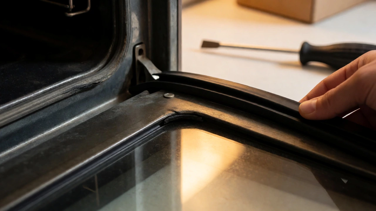 Installing a new rubber door seal on an oven frame