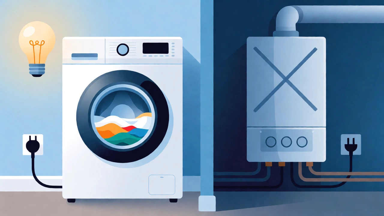 Conceptual illustration comparing a working washing machine with an inactive boiler.