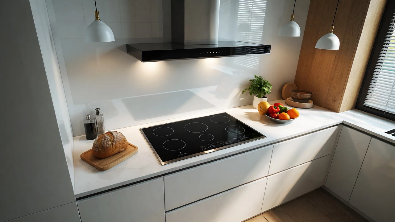 Clean modern induction cooktop in a bright, minimalist kitchen